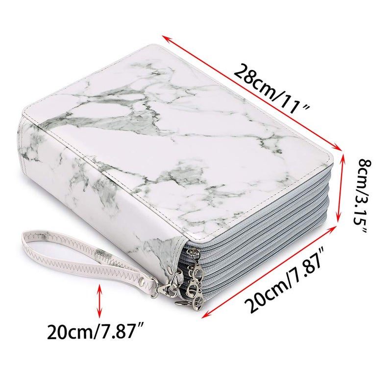 BTSKY 200 Slots Colored Pencil Organizer - Deluxe PU Leather Pencil Case Holder With Removal Handle Strap Pencil Box Large for Colored Pencils Watercolor Pencils White Marble - Image 4